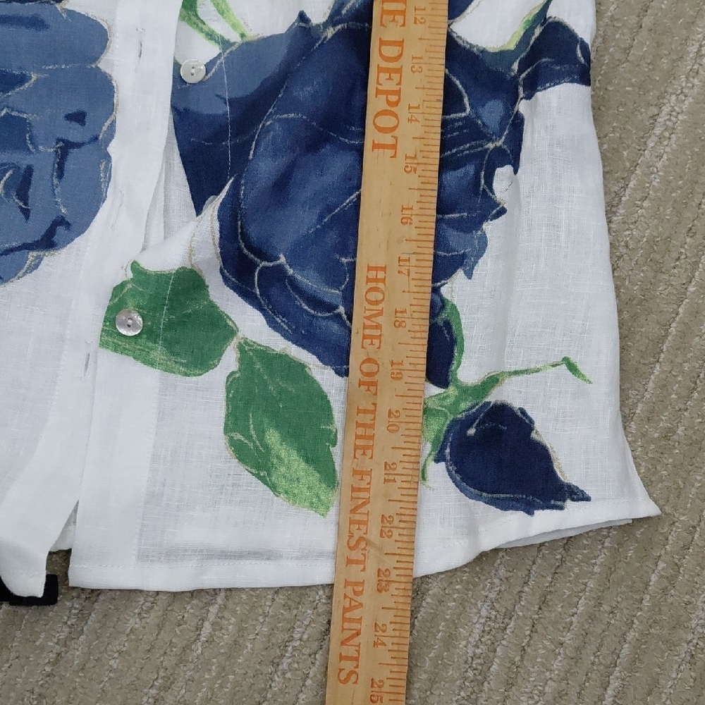Sagimar Floral Button Down 100% Linen Shirt Blue, White Sz S - Picture 7 of 10